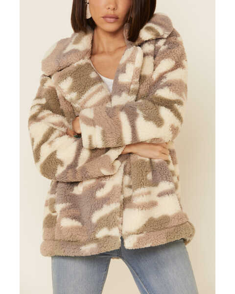 Z Supply Women's Camo Faux Fur Sherpa Jacket , Cream, hi-res