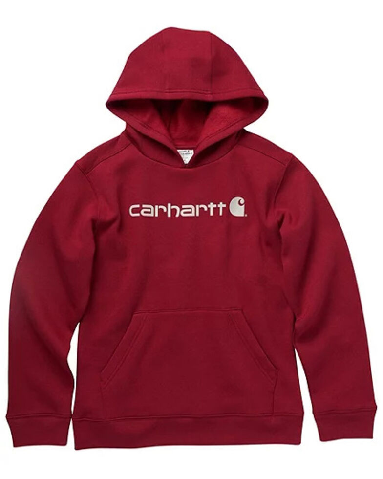 Carhartt Boys Dark Red Logo Sleeve Fleece Sweatshirt , Red, hi-res