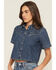 Image #2 - Levi's Women's Dark Wash Rinoa Camp Short Sleeve Snap Denim Shirt, Dark Wash, hi-res