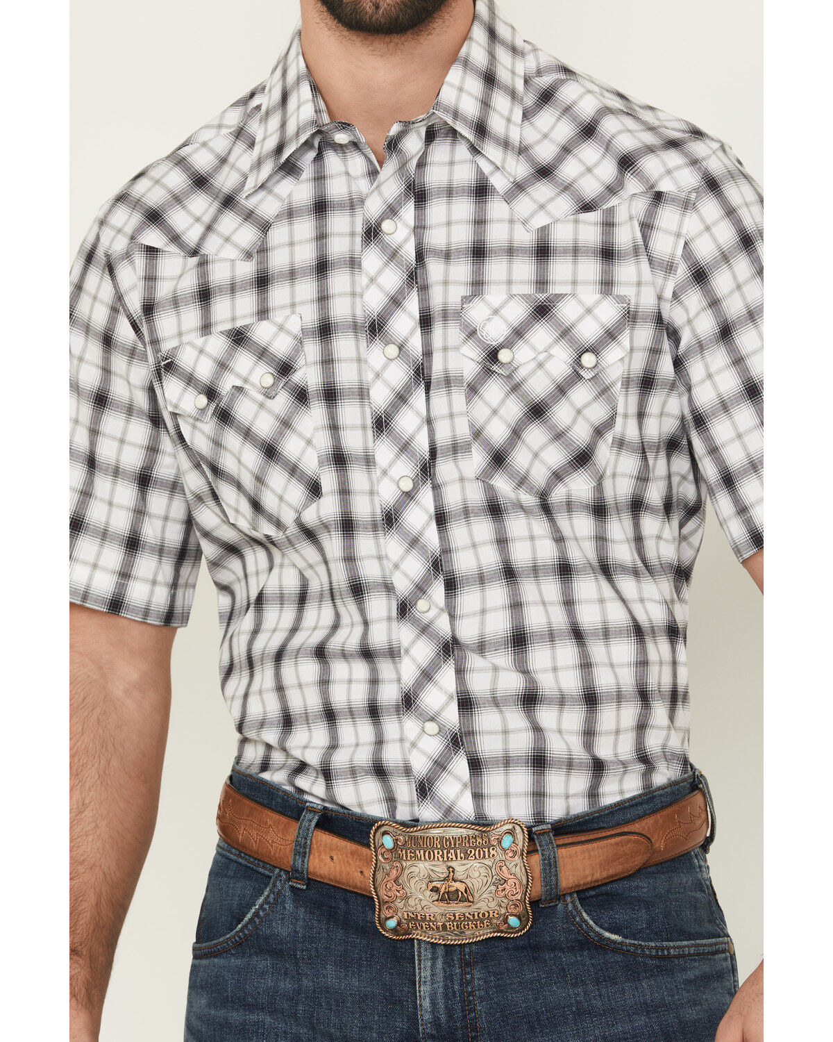 Image #3 - Wrangler Retro Men's Plaid Print Short Sleeve Snap Western Shirt - Tall, White, hi-res