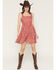 Image #1 - Wild Moss Women's Buckle Strap Western Print Mini Dress, Rust Copper, hi-res