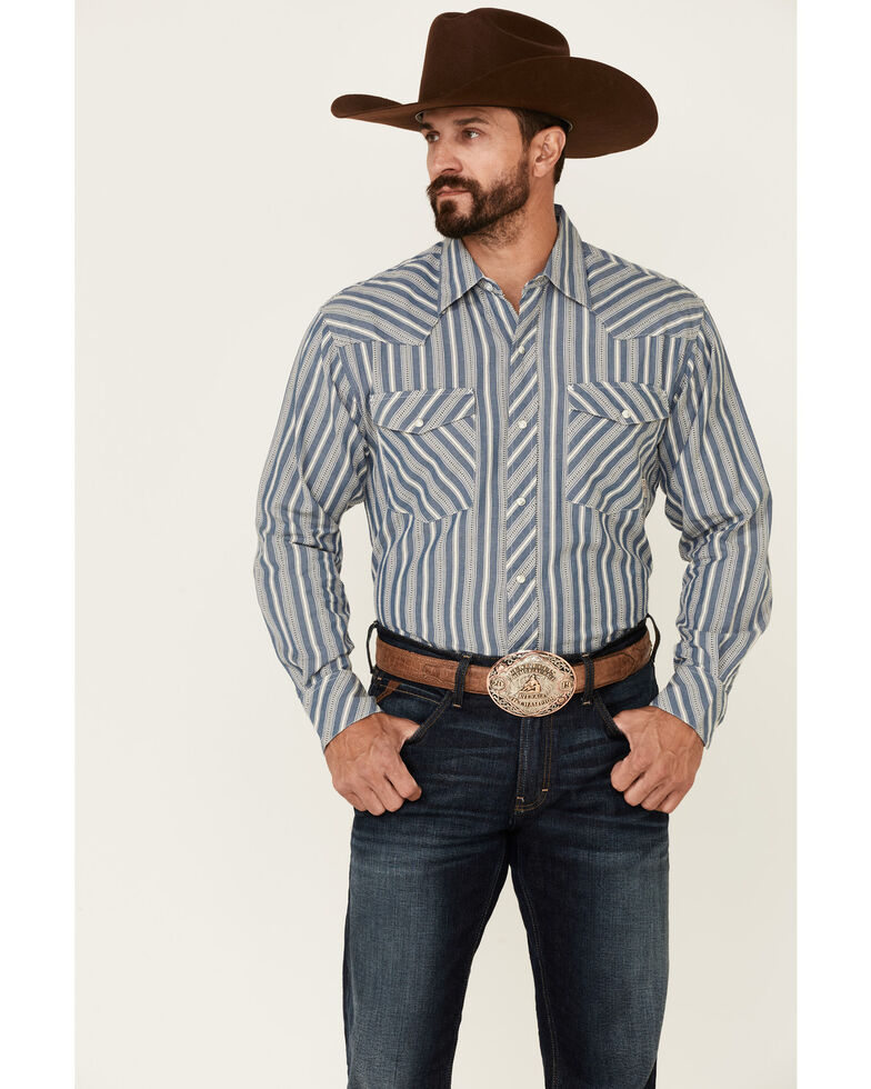 Resistol Men's Wylie Stripe Long Sleeve Snap Western Shirt  , Blue, hi-res