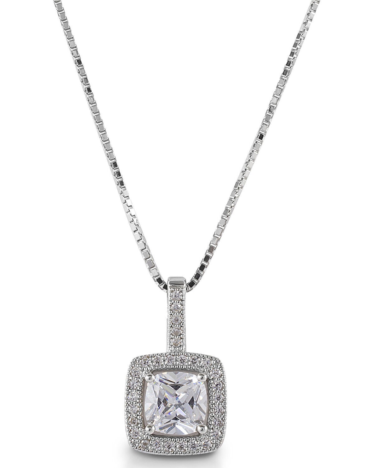 Kelly Herd Women' Square Bezel Set Pave Pendant Necklace, Silver, hi-res