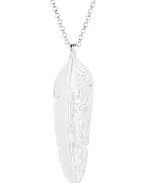 Montana Silversmiths Women's Love You More Feather Necklace , Silver, hi-res
