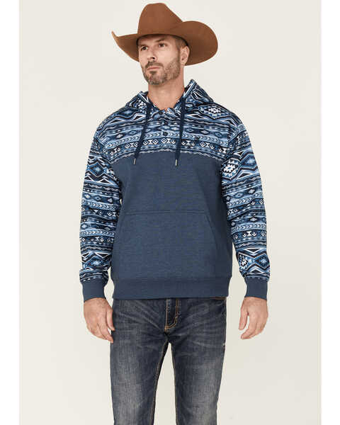 HOOey Men's Jimmy Southwestern Print Sleeve Hooded Pullover Sweatshirt , Charcoal, hi-res