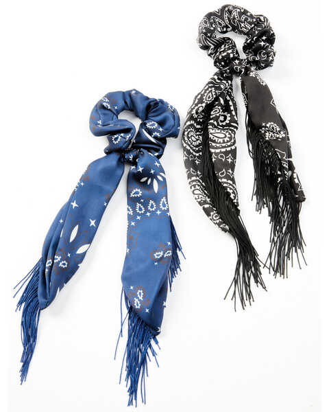 Image #1 - Idyllwind Women's Annette Fringe Hair Scrunchies - 2 Pack, Blue, hi-res