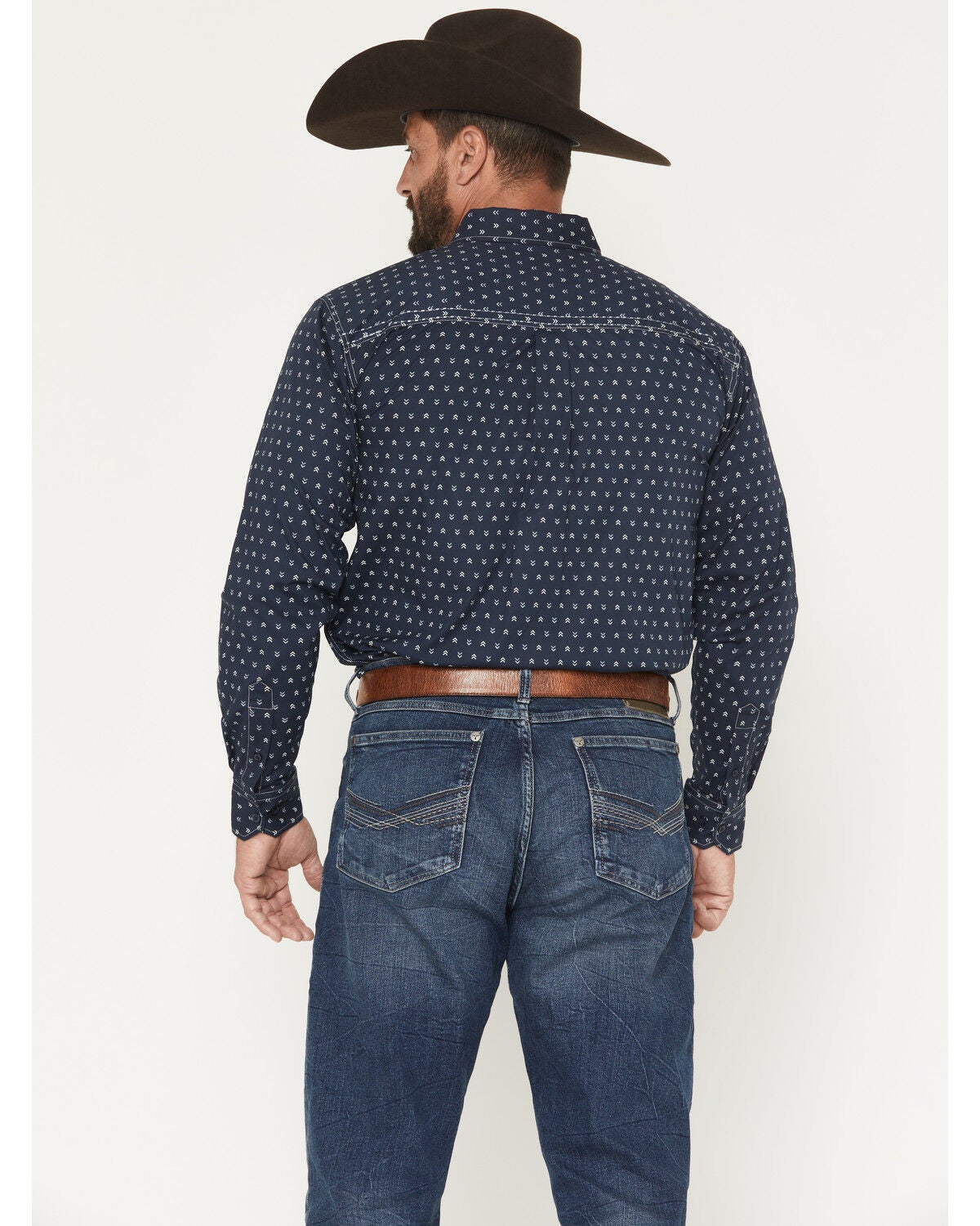 Image #4 - Cowboy Hardware Men's Mini Chevron Print Long Sleeve Button-Down Stretch Western Shirt, Navy, hi-res
