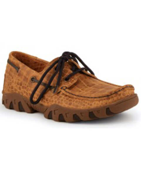 Ferrini Women's Croc Print Shoes - Moc Toe, Honey, hi-res