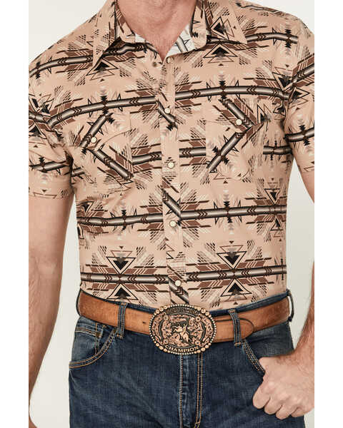 Image #3 - Rock & Roll Denim Men's Southwestern Print Short Sleeve Pearl Snap Stretch Western Shirt , Tan, hi-res