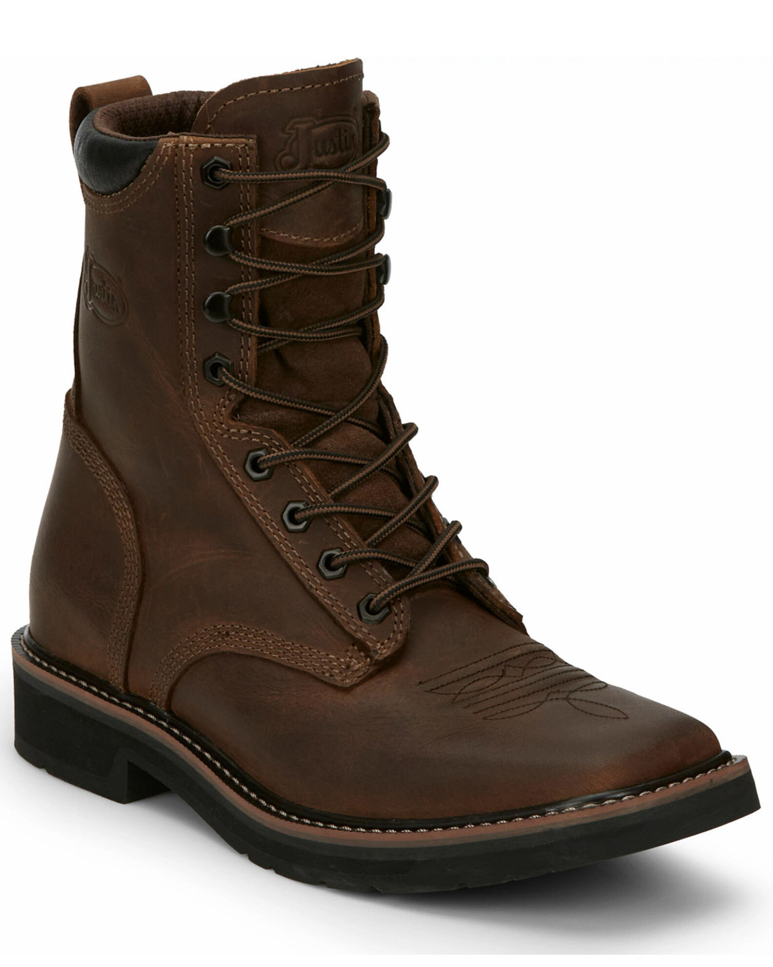 Justin Men s Stampede Lace Up Work Boots Soft Toe Sheplers