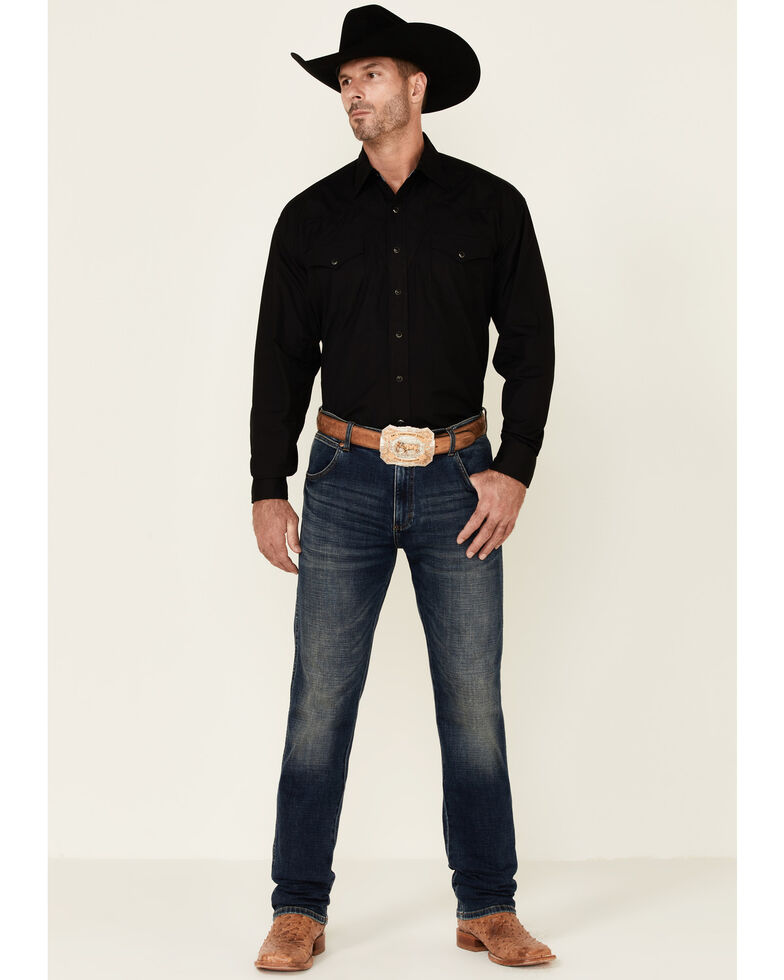 Stetson Men's Solid Black Peach Poplin Long Sleeve Snap Western Shirt , Black, hi-res
