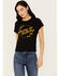 Image #1 - White Crow Women's Whiskey Up Flocked Short Sleeve Graphic Tee, Black, hi-res