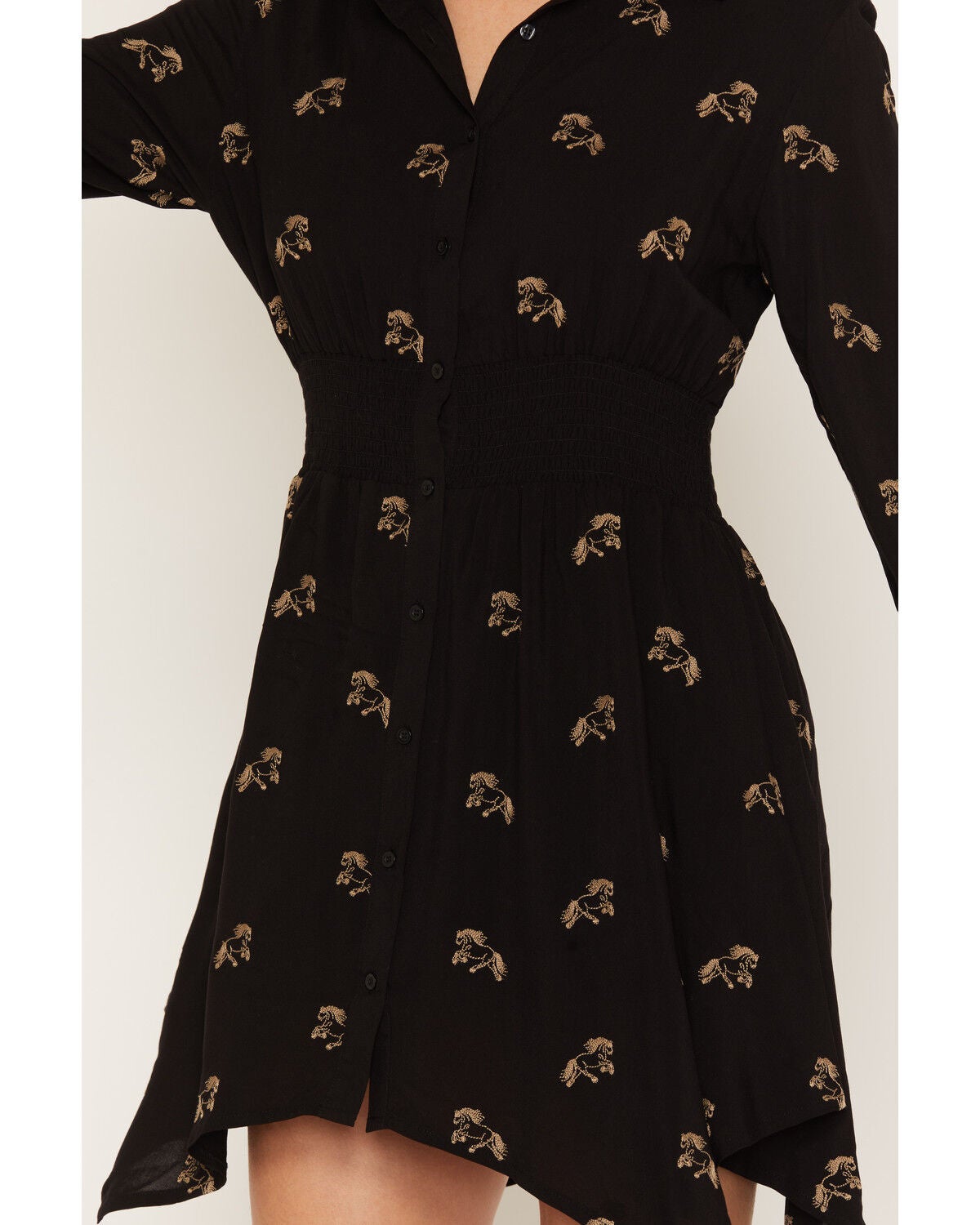 Image #3 - Rosabelle Honey Women's Horse Embroidered Long Sleeve Button-Down Mini Dress, Black, hi-res