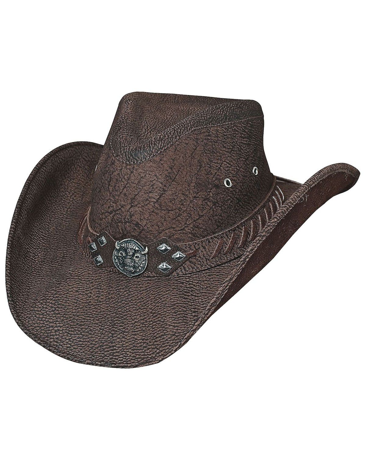 Image #1 - Bullhide American Buffalo Top Grain Leather Hat, Chocolate, hi-res