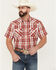 Image #1 - Rodeo Clothing Men's Plaid Print Short Sleeve Snap Stretch Western Shirt, Red, hi-res