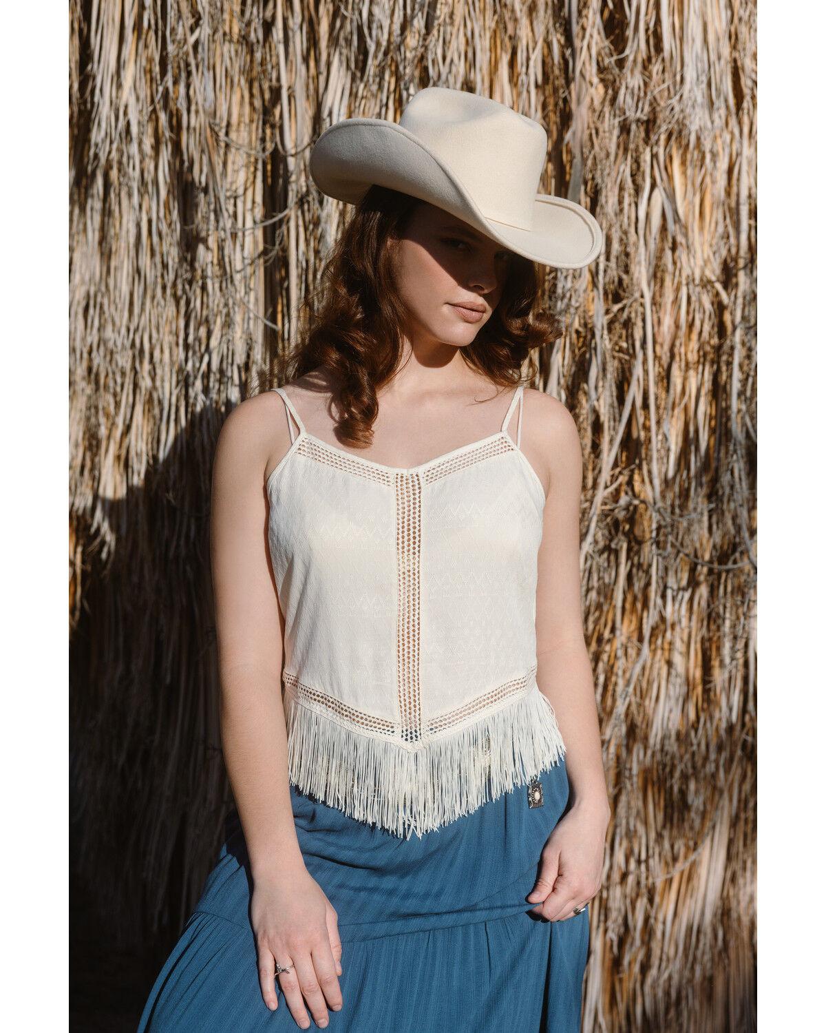 Image #1 - Idyllwind Women's Briarwick Jacquard Print Fringe And Lace Tank Top, Ivory, hi-res