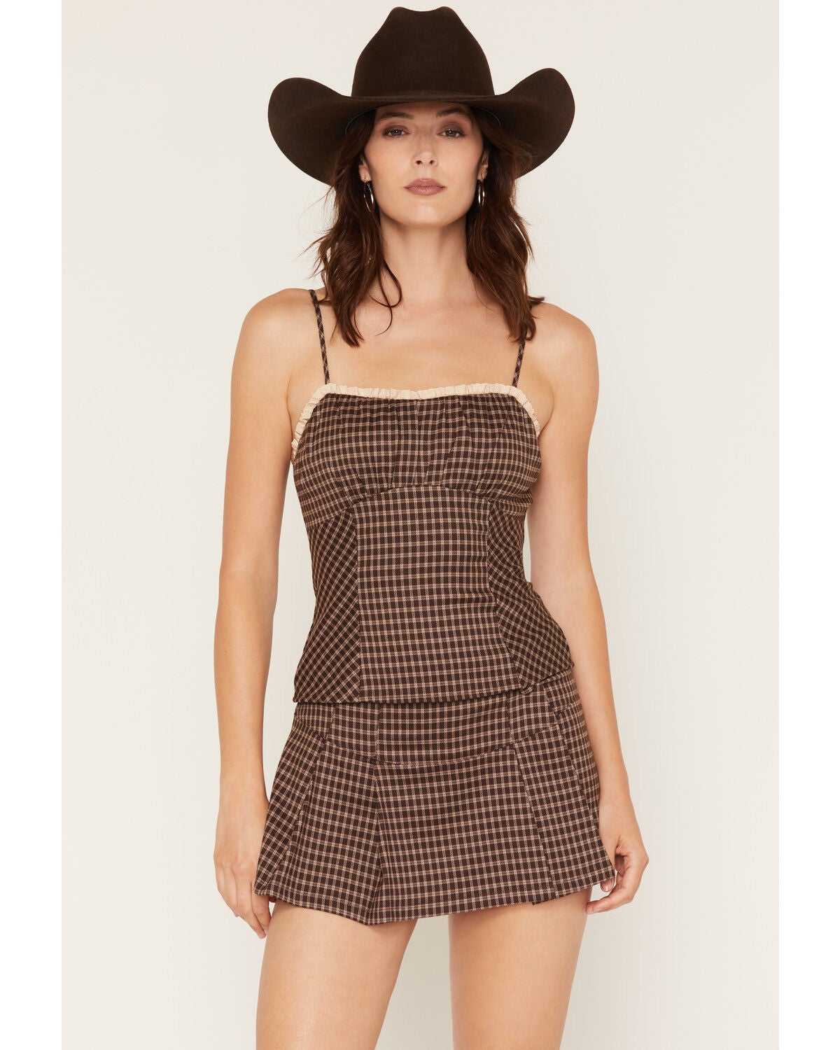 Cleo + Wolf Women's Plaid Print Tank Top, Brown, hi-res