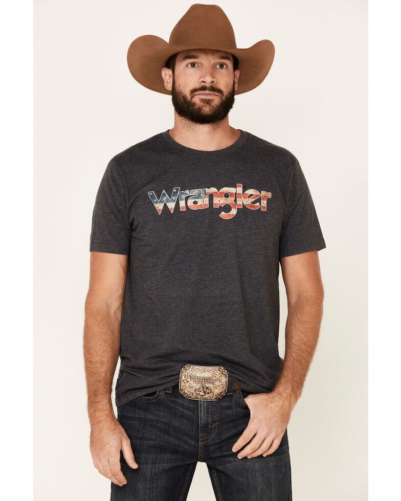 Wrangler Men's Charcoal Flag Logo Graphic T-Shirt , Charcoal, hi-res