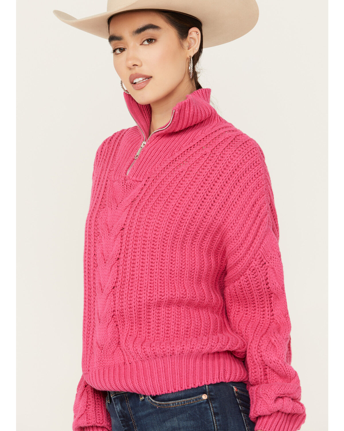 Image #2 - Revel Women's Quarter Zip Cable Knit Sweater, , hi-res
