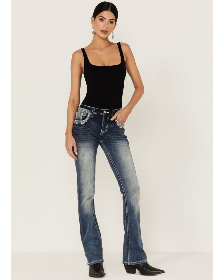 Grace in LA Women's Dream Catcher Embroidered Pocket Bootcut Jeans, Blue, hi-res