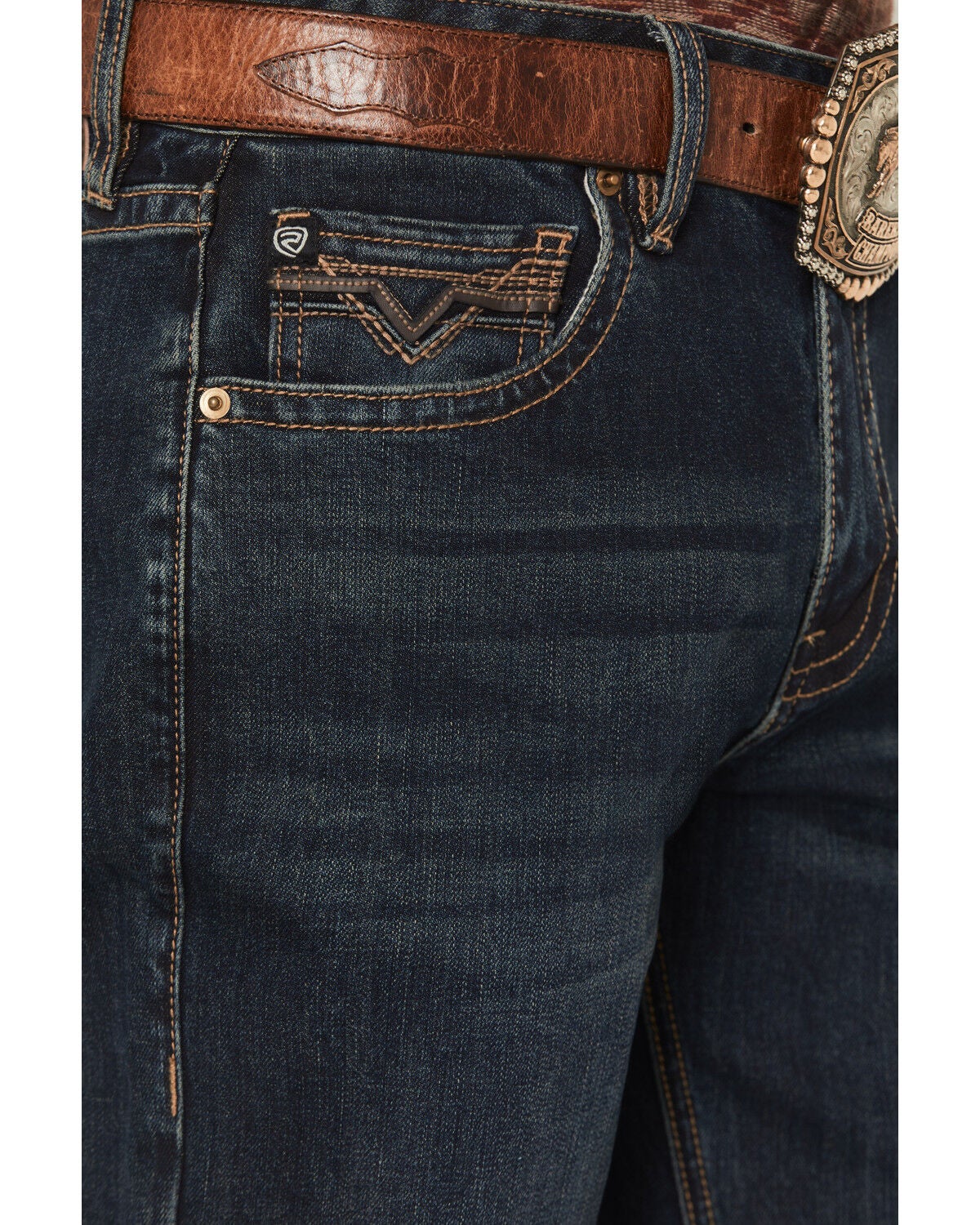 Image #2 - Rock & Roll Denim Men's Dark Wash Double Barrel Relaxed Straight Reflex Stretch Denim Jeans, Dark Wash, hi-res
