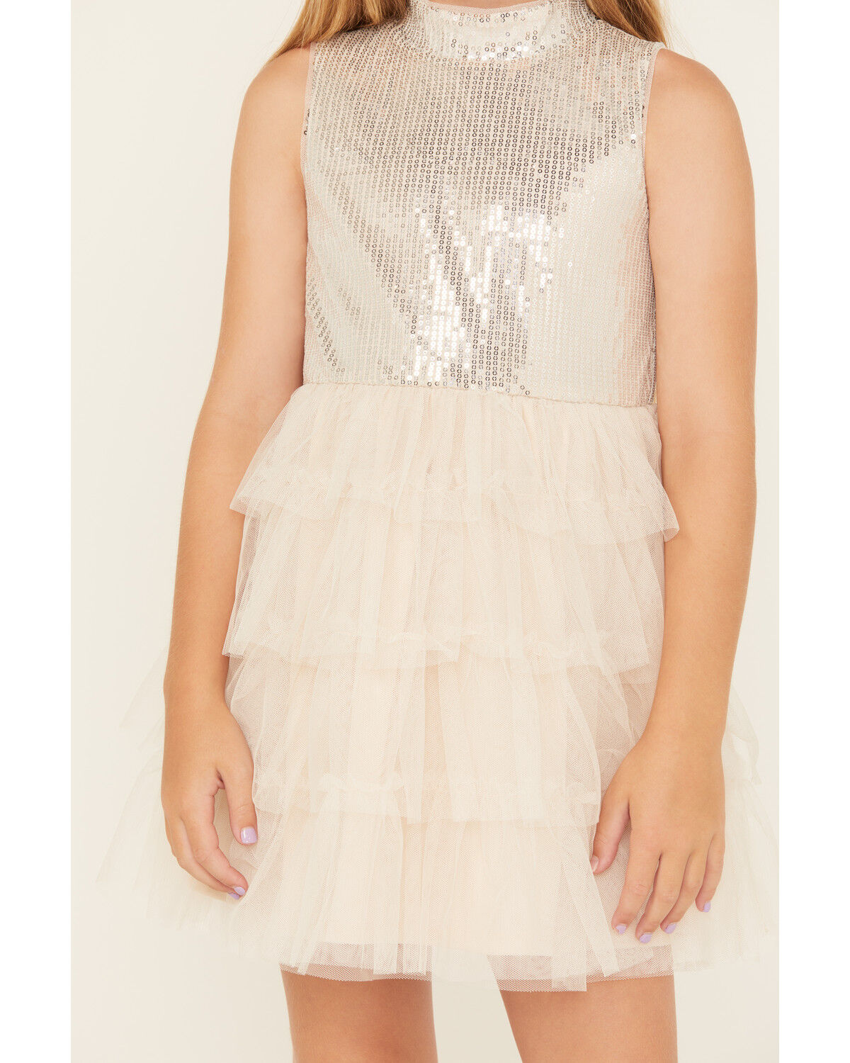 Image #3 - Sugar California Girls' Sequin Ruffle Sleeveless Dress, Silver, hi-res