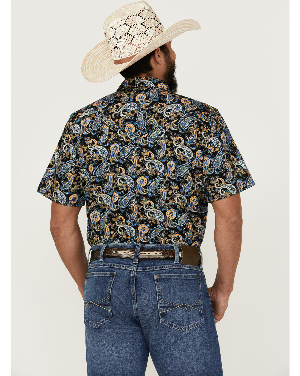 Image #4 - Cody James Men's 18 Carat Paisley Print Short Sleeve Snap Western Shirt, Navy, hi-res