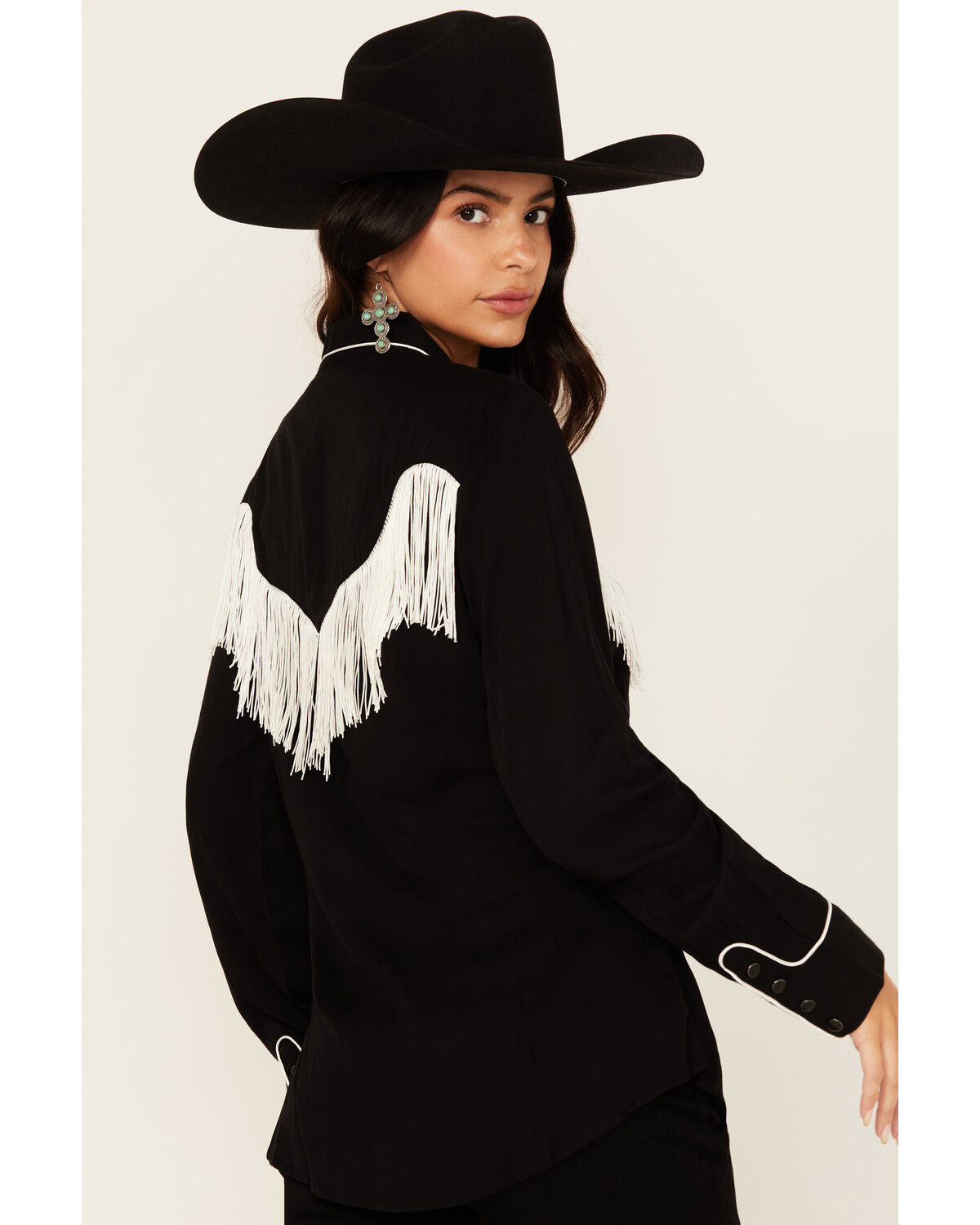 Image #3 - Wrangler Women's Fringe Long Sleeve Snap Western Shirt, , hi-res