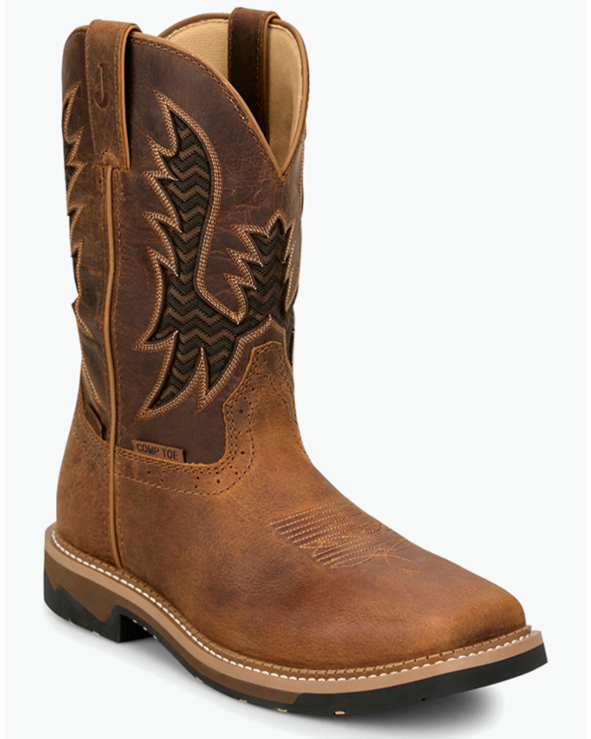Justin Men's 11" Bolt Waterproof Pull-On Work Boots - Composite Toe, Brown, hi-res