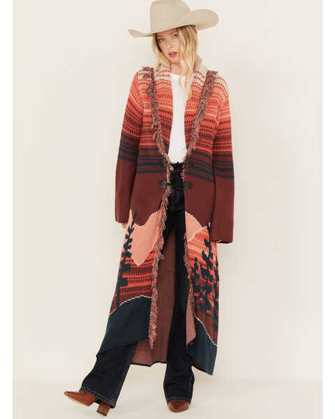 Image #1 - Powder River Outfitters Women's Scenic Print Fringe Cape Duster, Rust Copper, hi-res