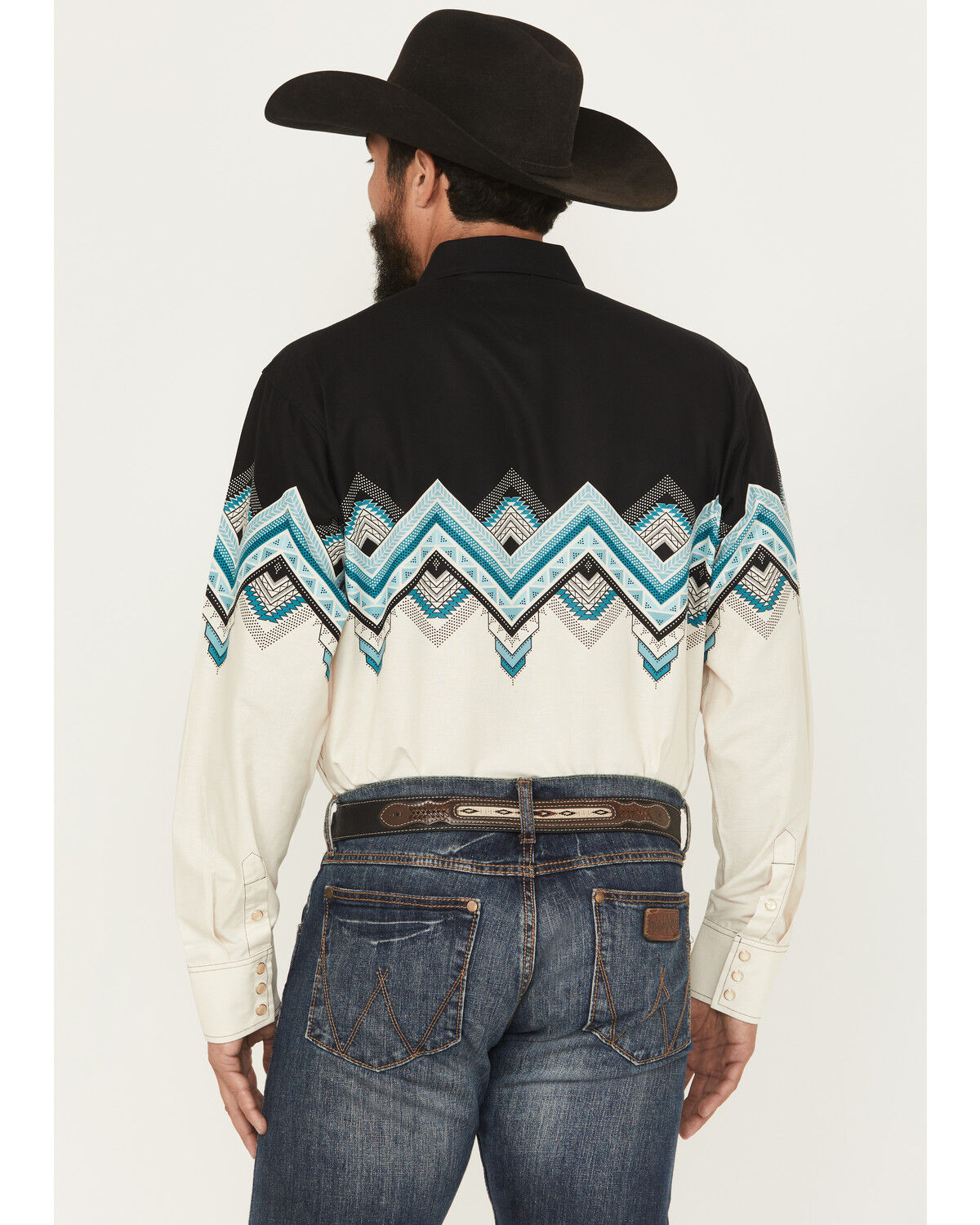 Image #4 - Panhandle Slim Men's Southwestern Border Print Long Sleeve Pearl Snap Western Shirt, Natural, hi-res