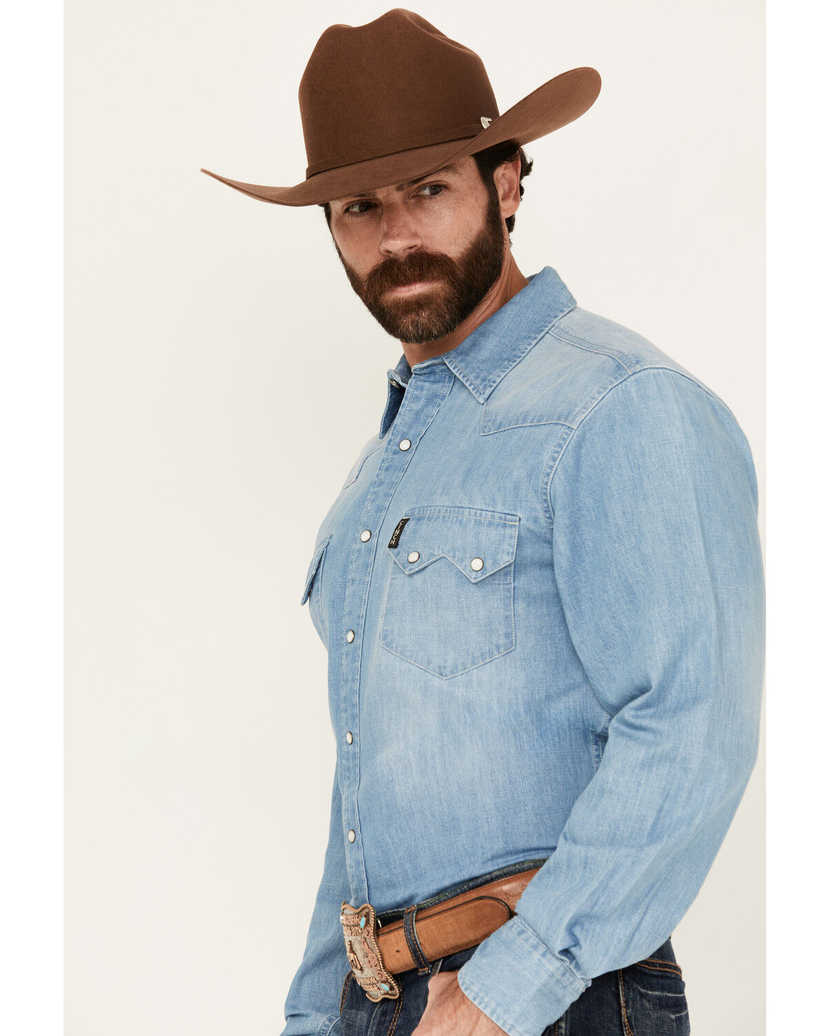Image #2 - Cinch Men's Long Sleeve Snap Denim Shirt, Indigo, hi-res