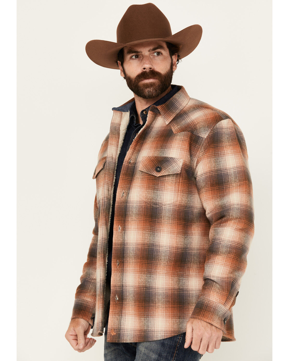 Image #2 - Cody James Men's Caliente Plaid Print Sherpa Lined Button-Down Shirt Jacket, Tan, hi-res
