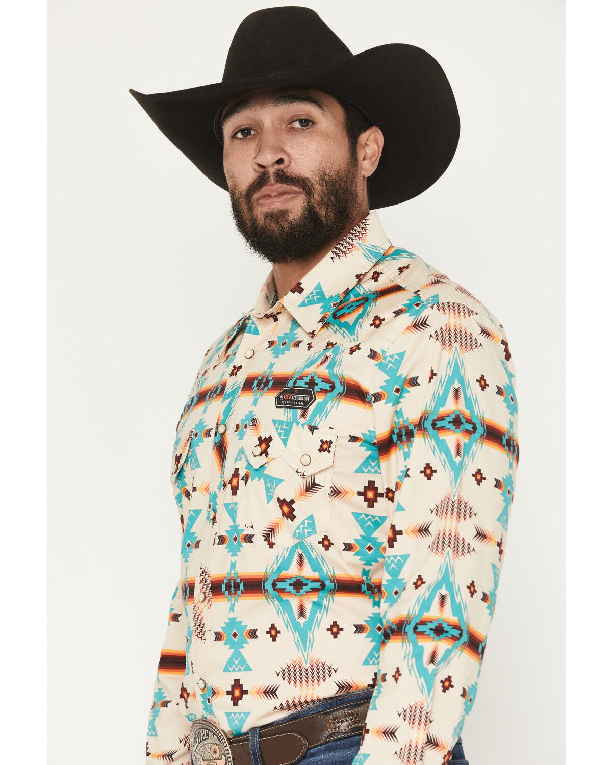 Image #2 - Rock & Roll Denim Men's Southwestern Striped Print Long Sleeve Snap Stretch Western Shirt, Natural, hi-res