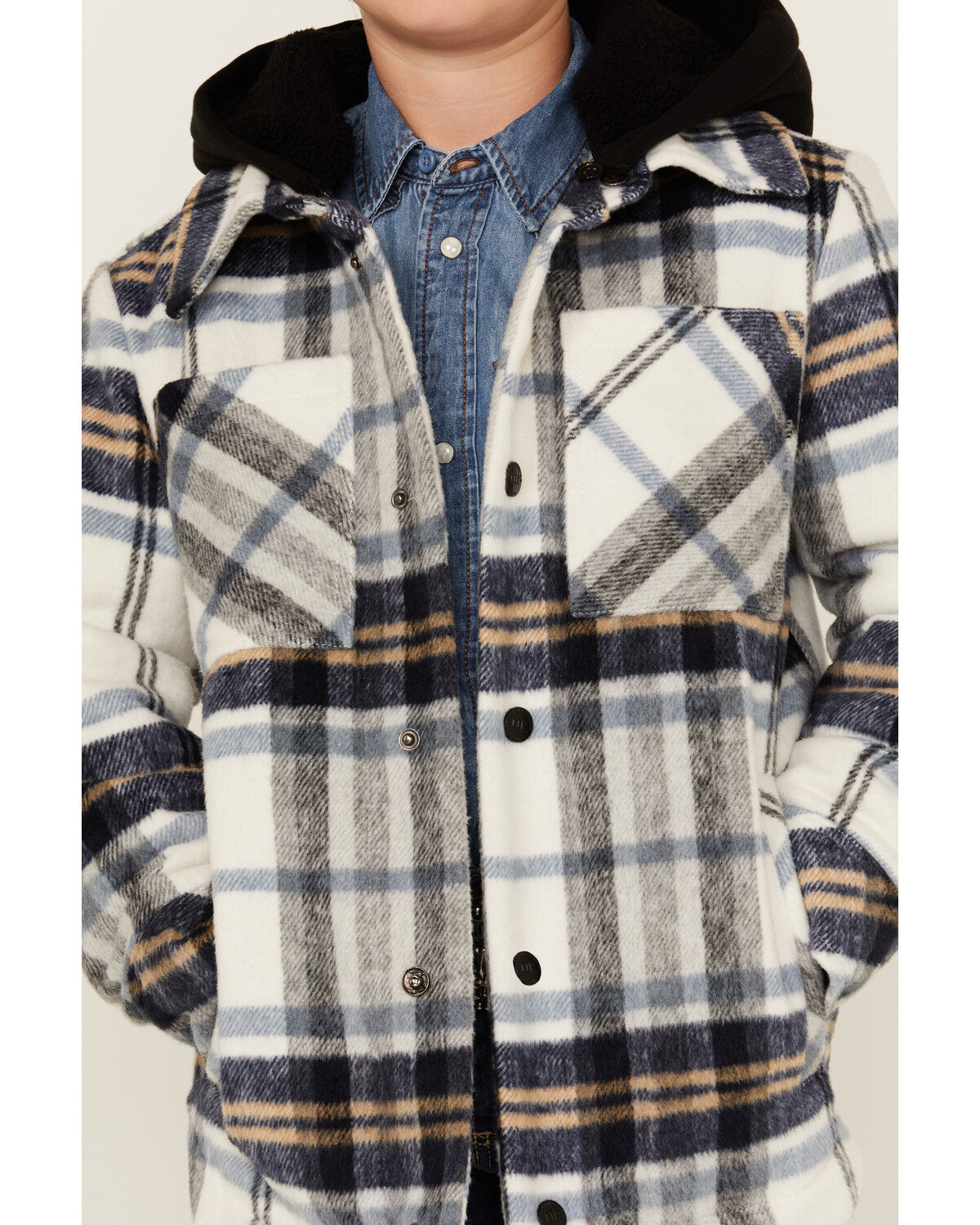 Image #3 - Urban Republic Little Boys' Plaid Print Sherpa Lined Hooded Shirt Jacket, White, hi-res