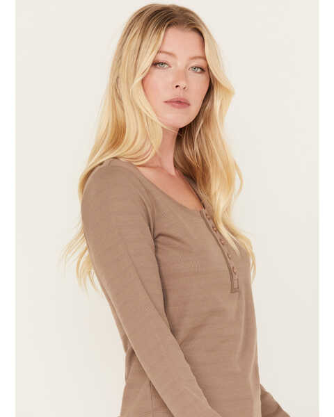 Image #2 - Cleo + Wolf Women's Long Sleeve Henley Top, Taupe, hi-res