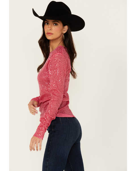 Image #2 - Free People Women's Sequins Gold Rush Long Sleeve Top , Hot Pink, hi-res