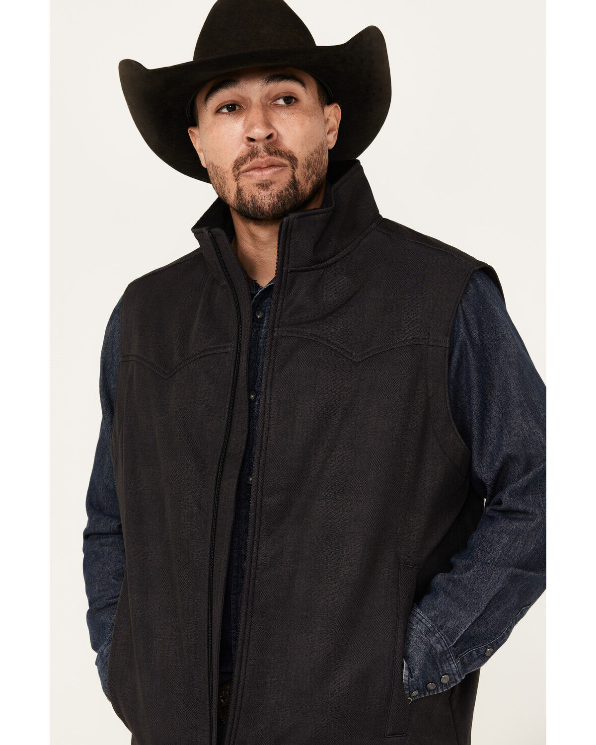 Image #2 - Cinch Men's Herringbone Textured Concealed Carry Bonded Vest, Charcoal, hi-res