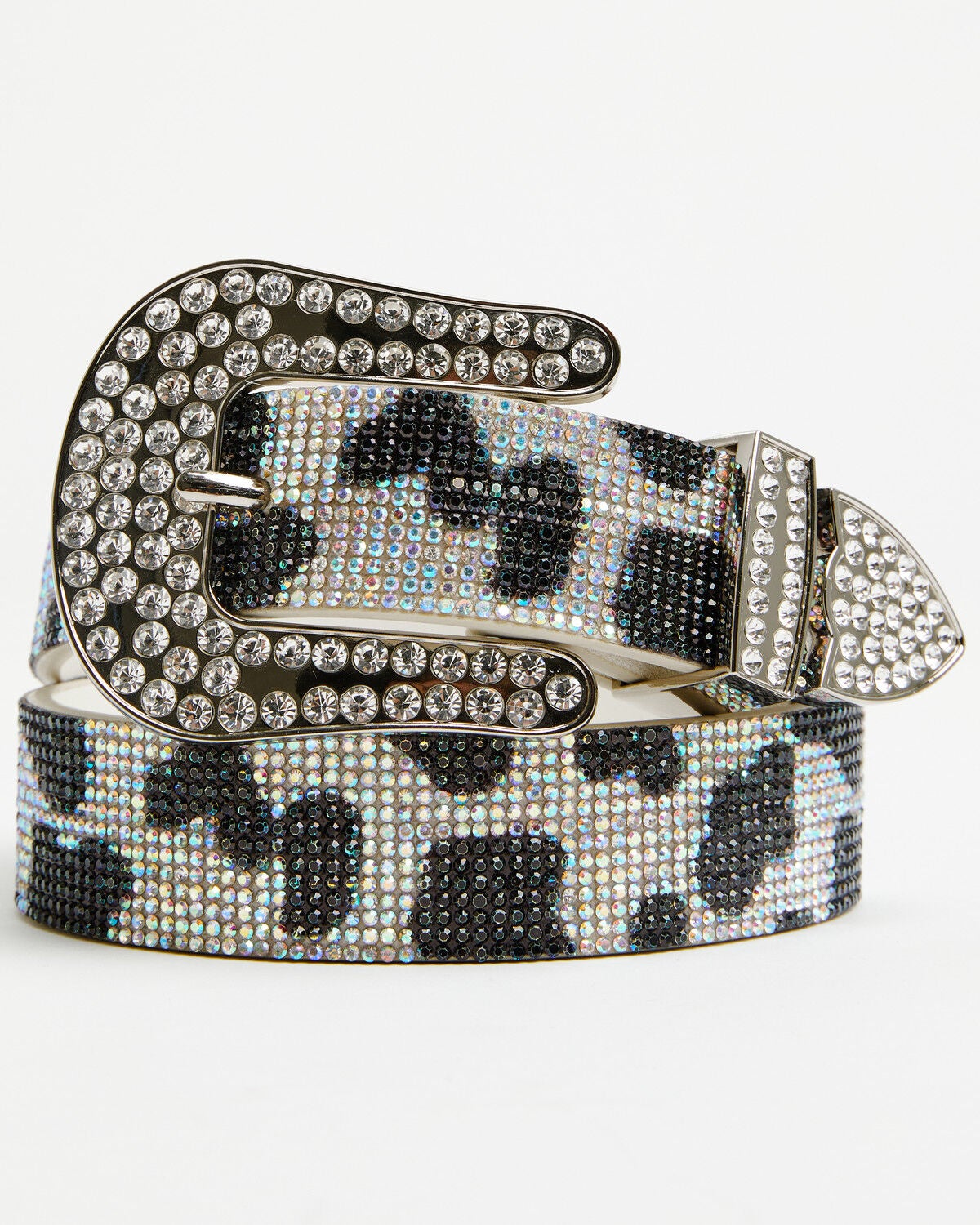 Image #1 - Shyanne Girls' Casey Rhinestone Cow Print Bling Belt, Black, hi-res