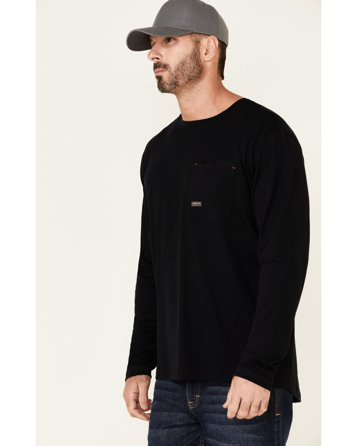 Image #1 - Ariat Men's Solid Rebar Workman Full Coverage Graphic Long Sleeve Work T-Shirt, Black, hi-res