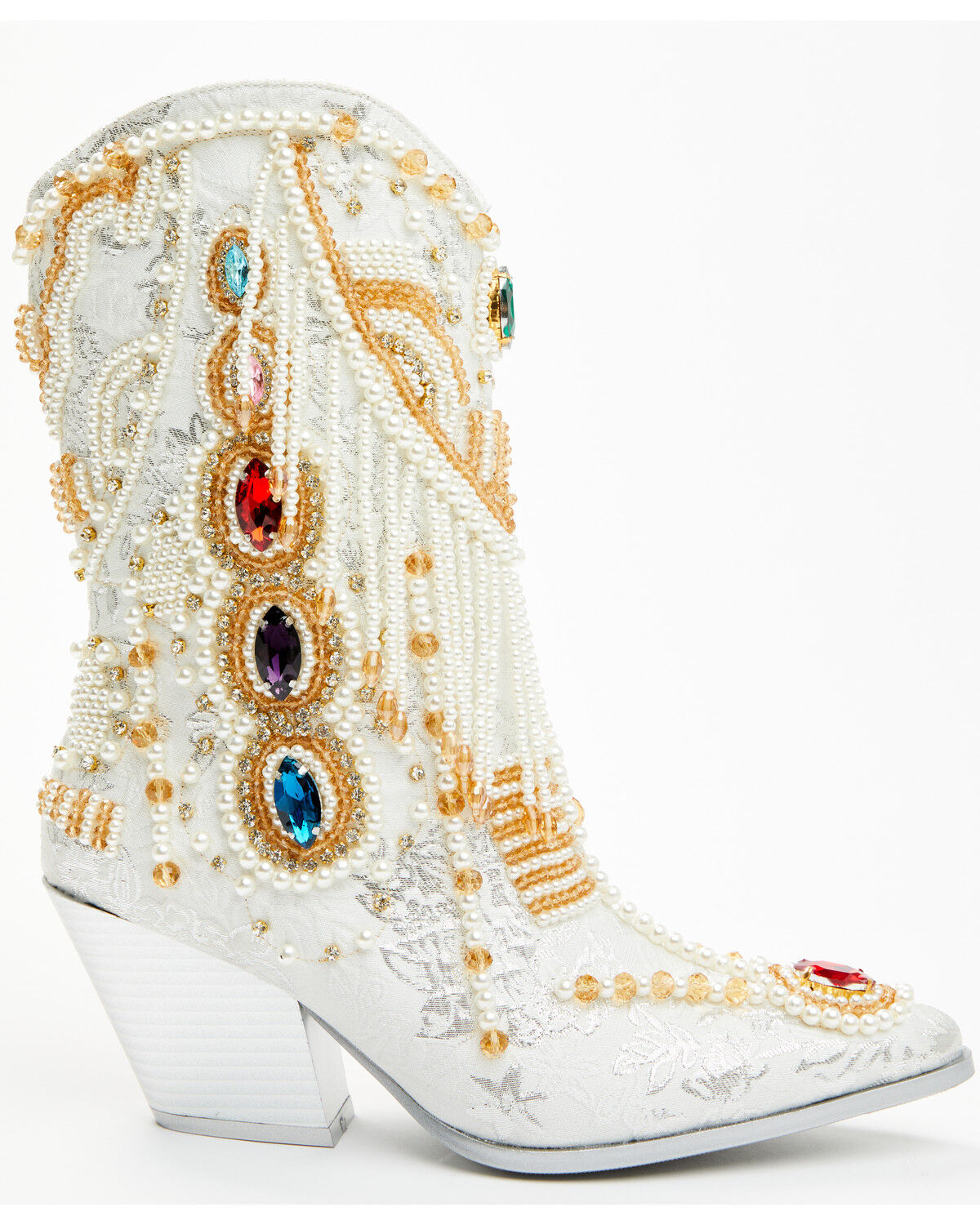Image #2 - Azalea Wang Women's Astounding Embellished Fashion Booties - Snip Toe, White, hi-res