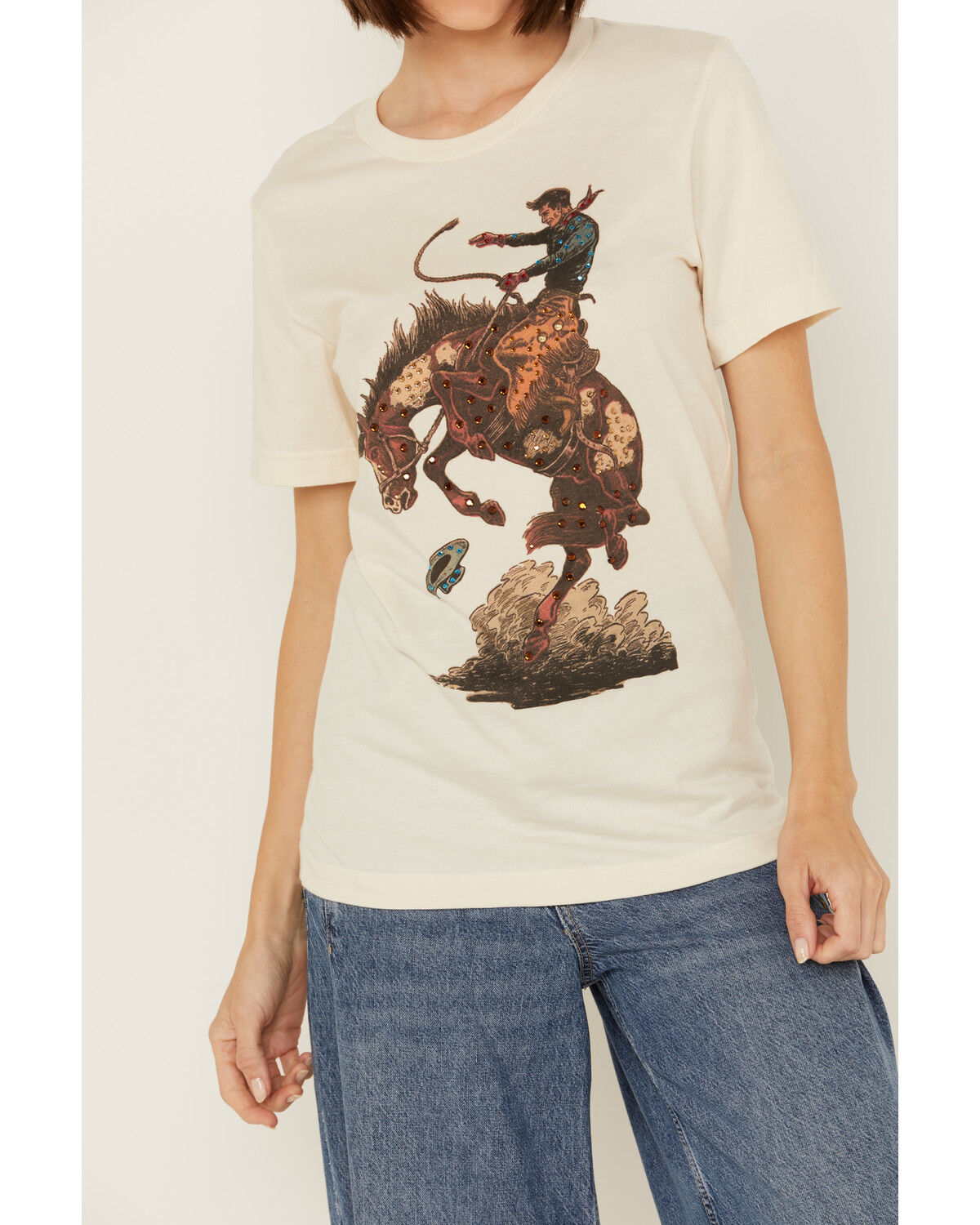 Image #3 - Gina Tees Women's Boujee Broncho Rhinestone Short Sleeve Graphic Tee, White, hi-res