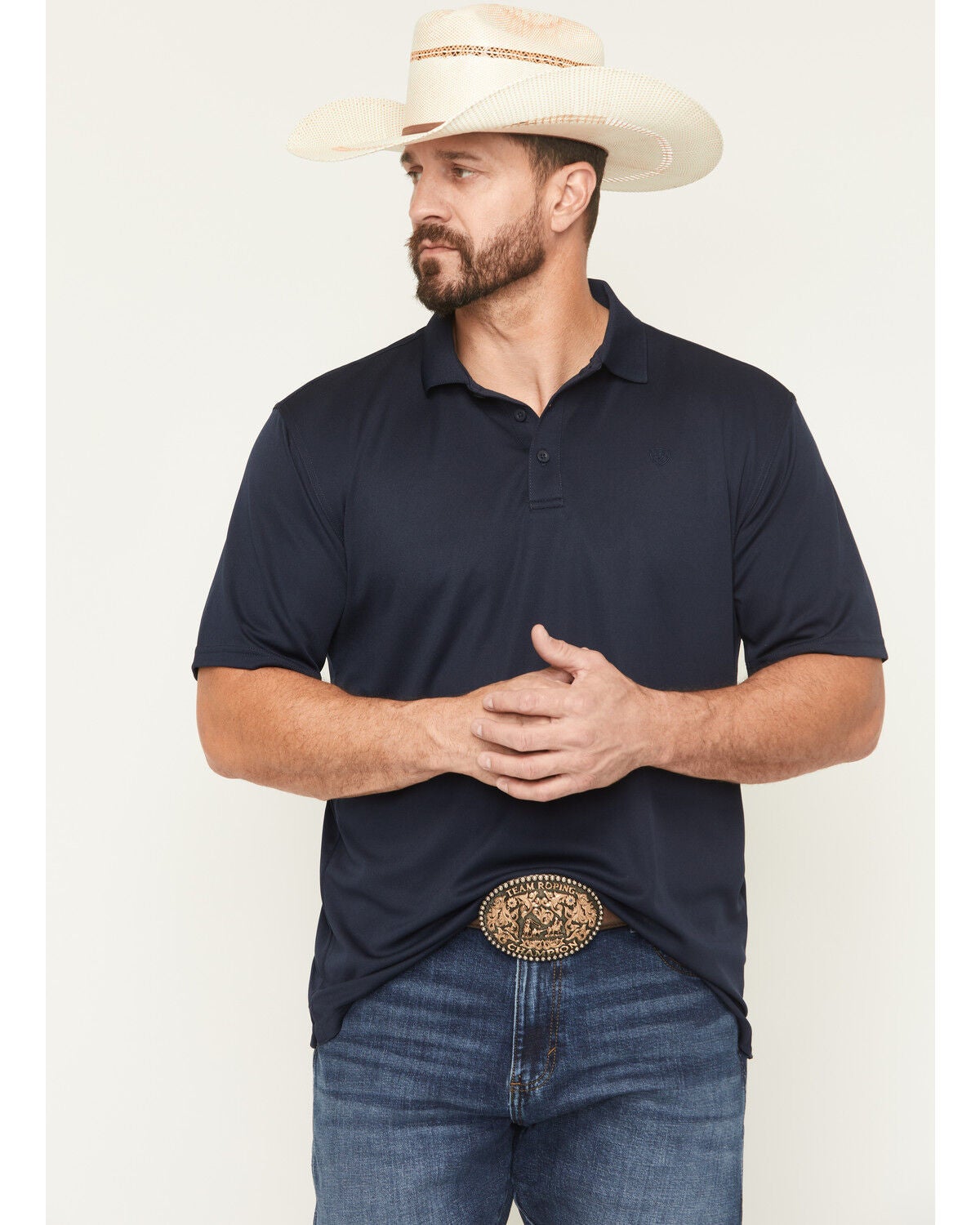 Ariat Men's Tek Short Sleeve Polo Shirt, Navy, hi-res