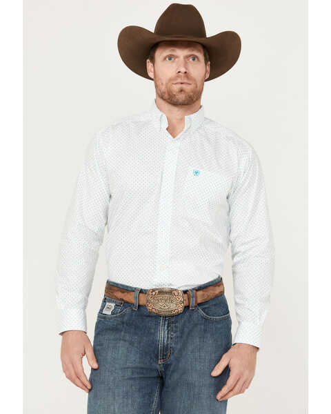 Ariat Men's Kaine Classic Fit Button Down Short Sleeve Western Shirt, White, hi-res