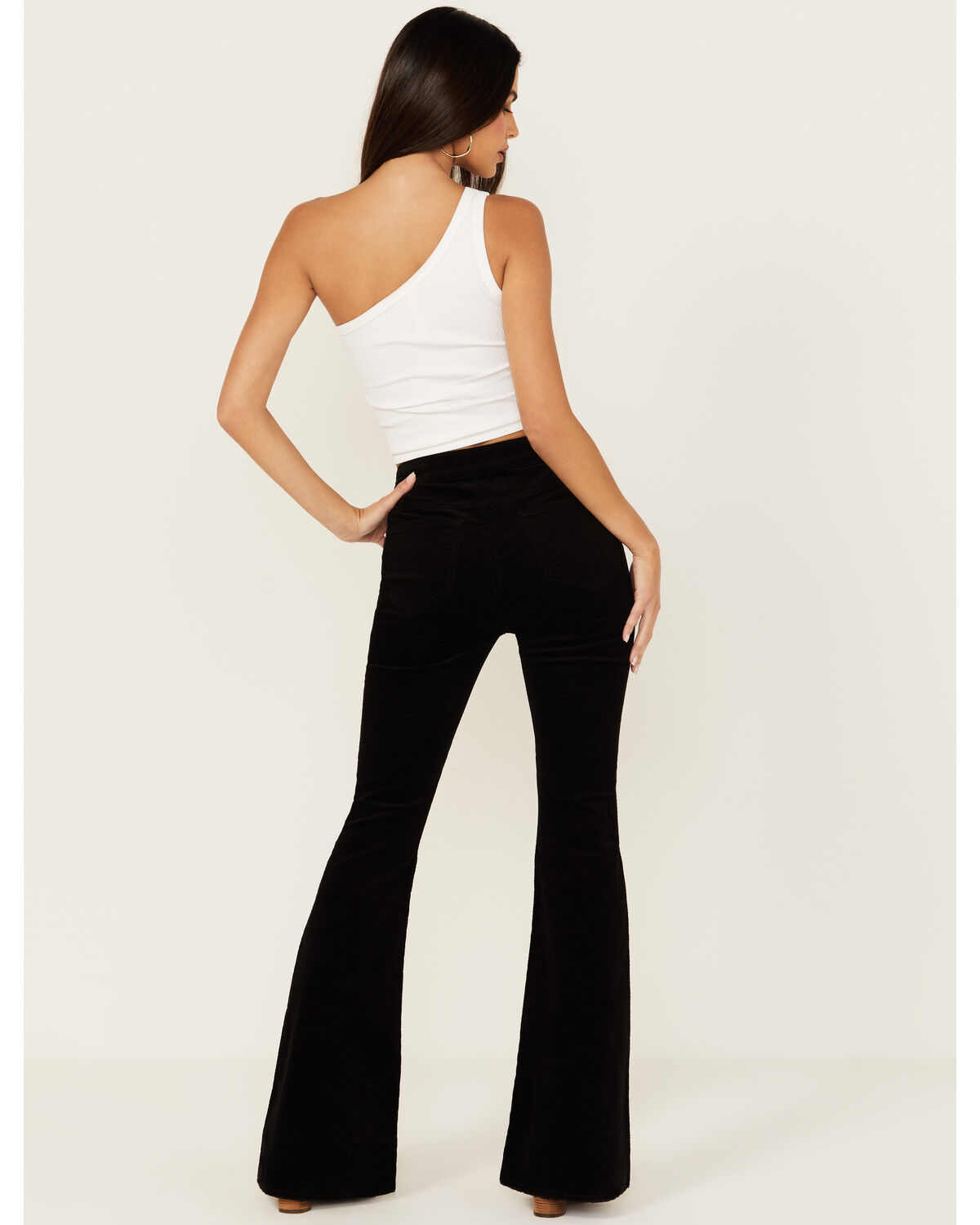 Image #3 - Rock & Roll Denim Women's High Rise Corduroy Button Bargain Bell Flare Jeans, Black, hi-res