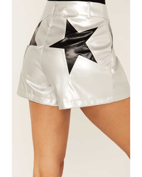 Image #2 - Saints & Hearts Women's Metallic High Rise Star Back Shorts , Silver, hi-res