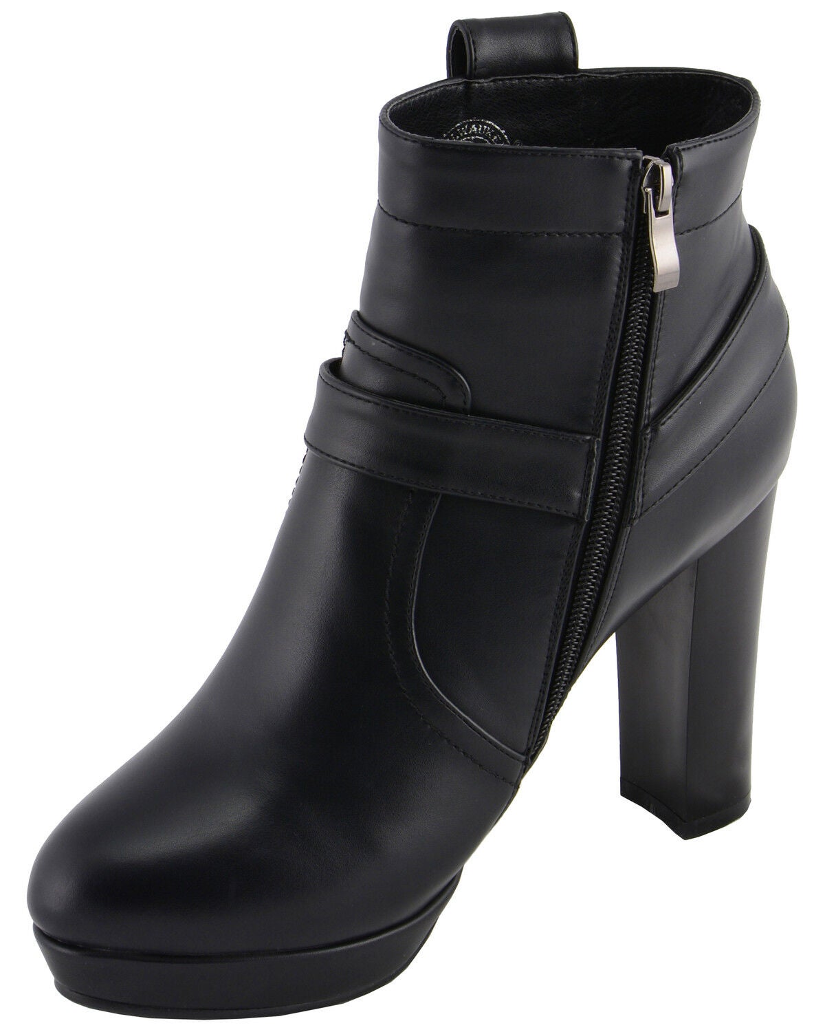 Image #2 - Milwaukee Leather Women's Block Heel Harness Booties - Round Toe, Black, hi-res