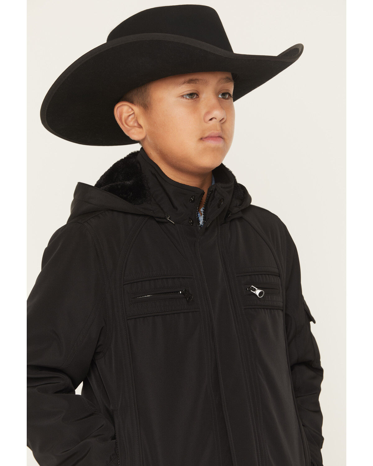 Image #2 - Urban Republic Boys' Fur Lined Jacket, Black, hi-res