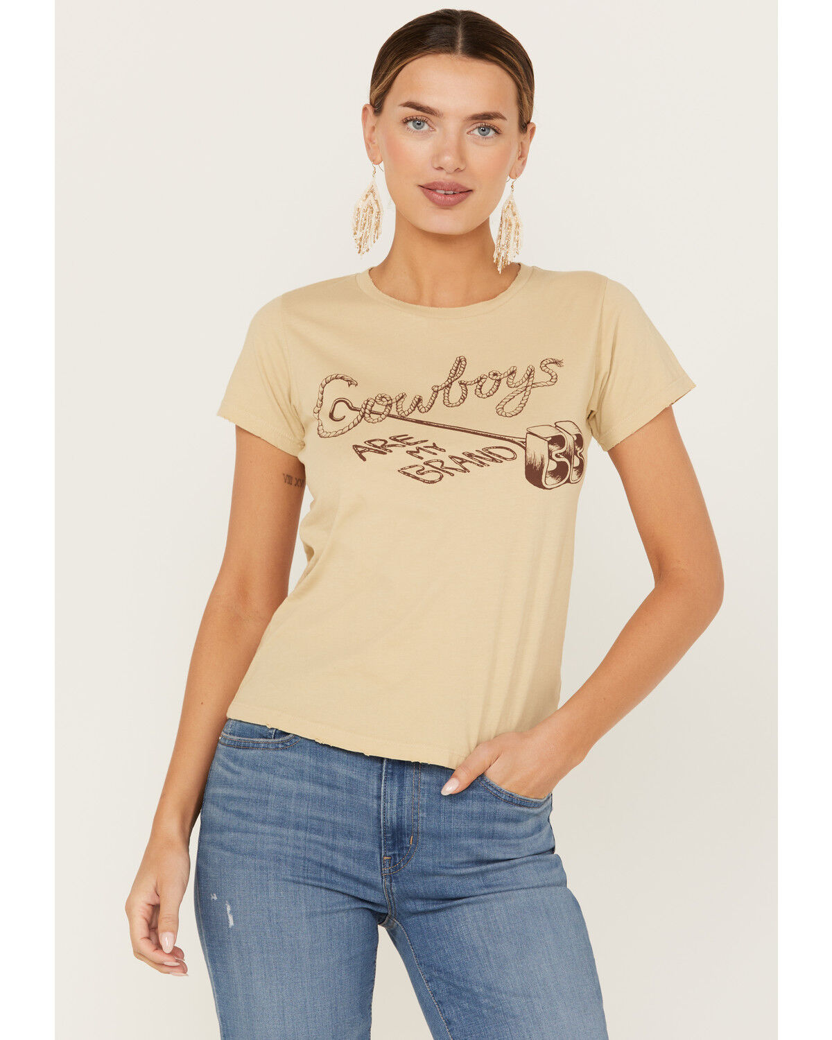 Image #1 - Bandit Women's Cowboys Brand Short Sleeve Graphic Tee, Tan, hi-res