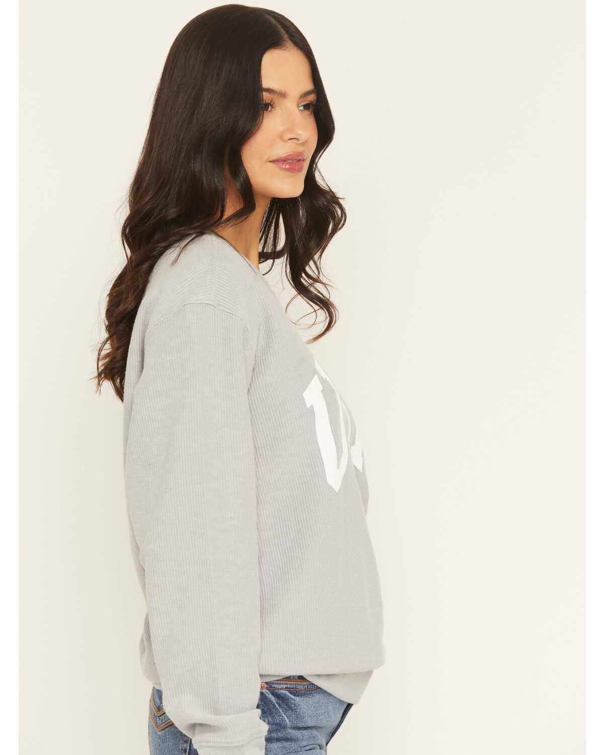 Image #2 - Blended Women's USA Flag Crewneck Sweater, Grey, hi-res